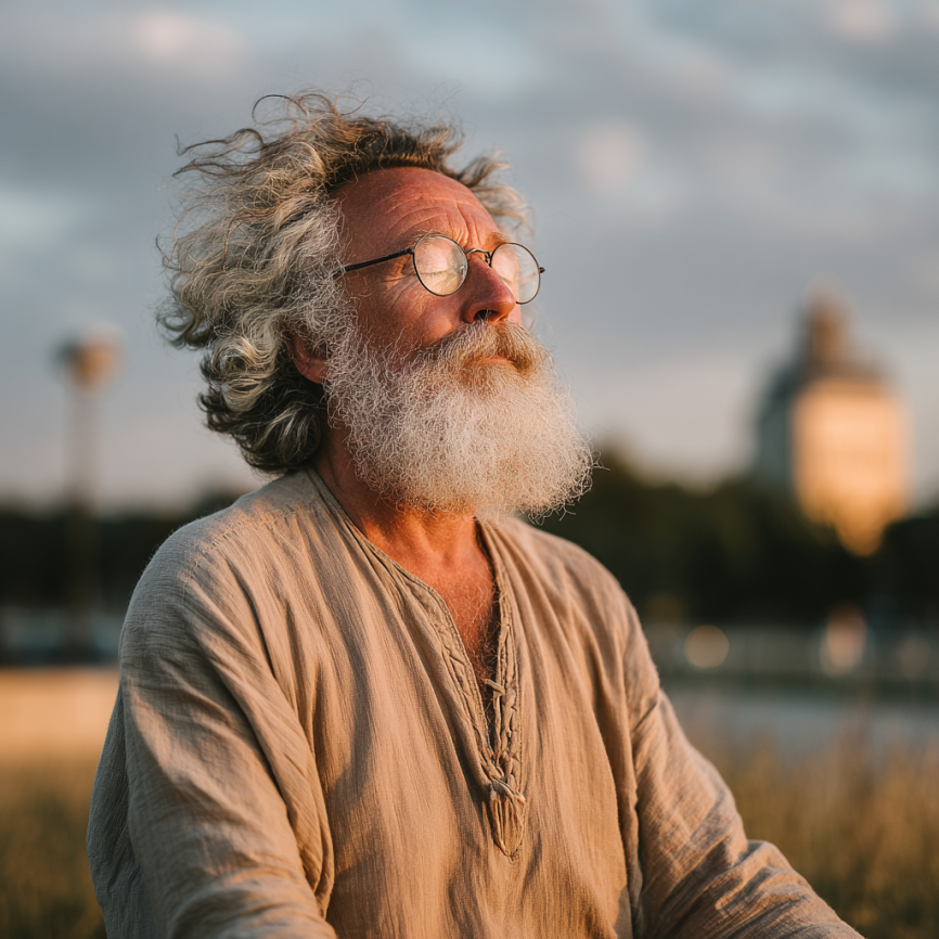 Senior practicând yoga în natură